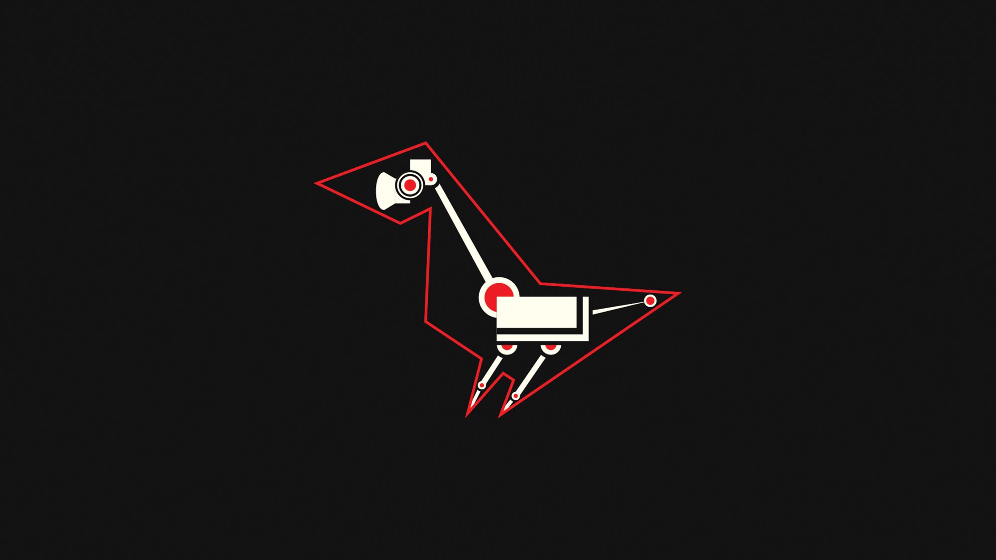 Line art of a mechanical bird with a camera-lens head, revealing the surveillance drone underneath