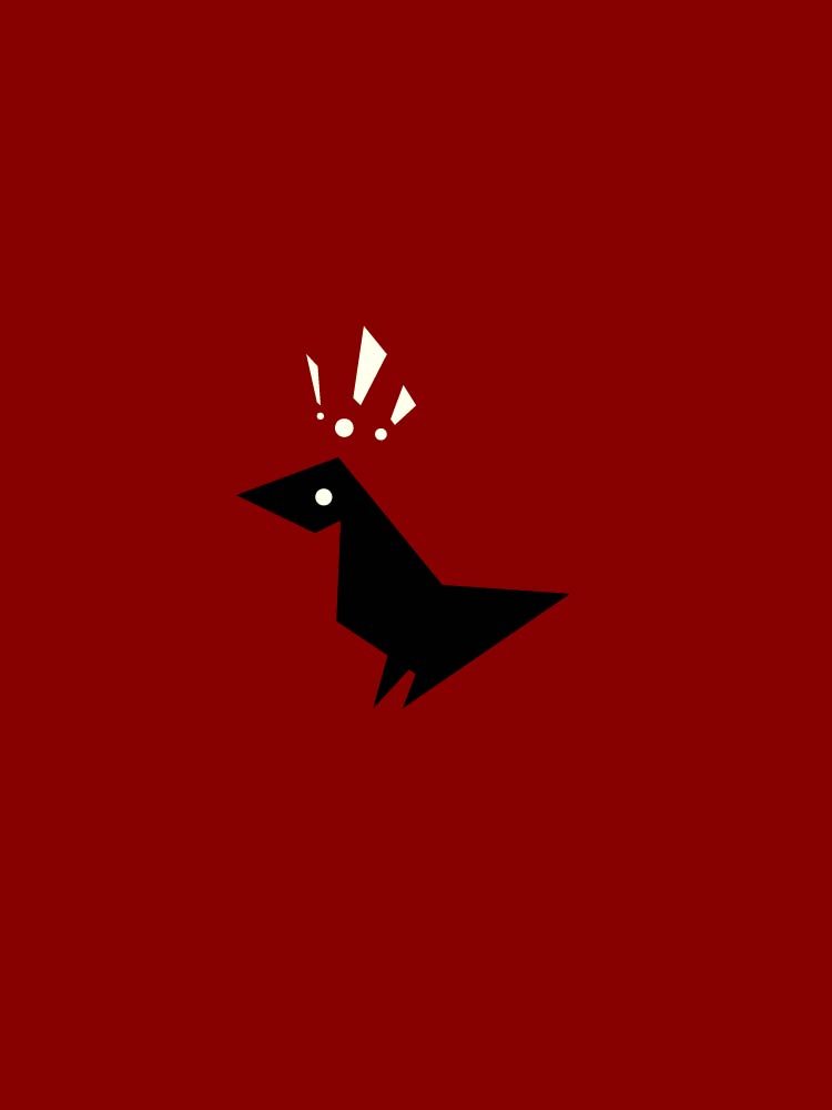 A startled black bird icon with exclamation marks above its head on a dark red background, representing the Birds Aren't Real project