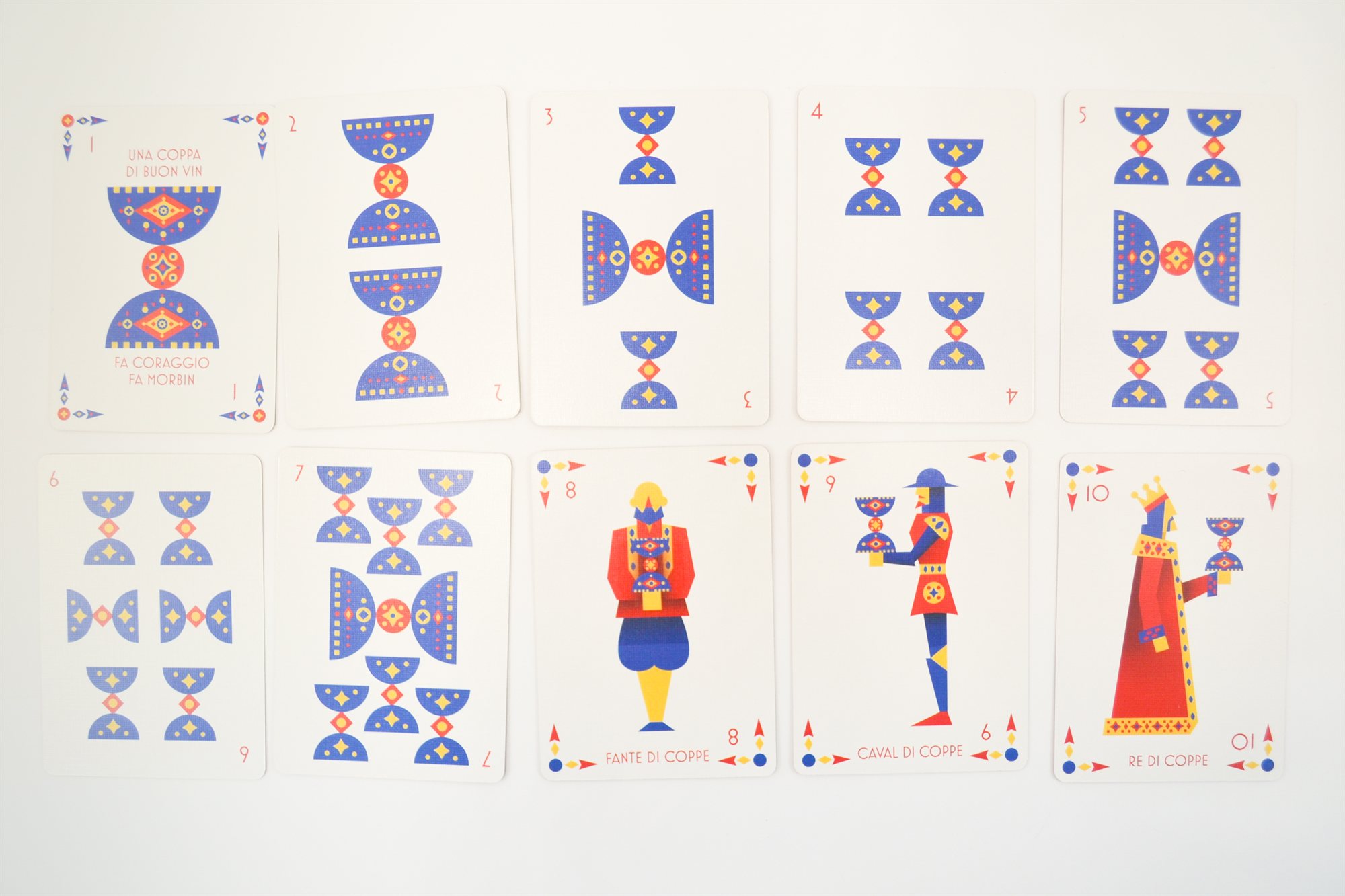 The full suit of cups laid out in a grid from ace through ten, plus the jack, knight, and king of cups